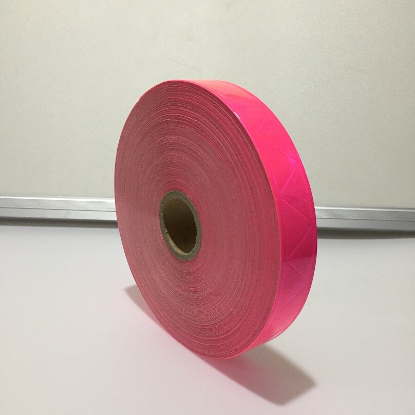 Tira de advertencia reflectante de PVC de 2,5 cm * 1M, Material auxiliar para ropa, cinta reflectante fluorescente para tráfico de carretera: Pink