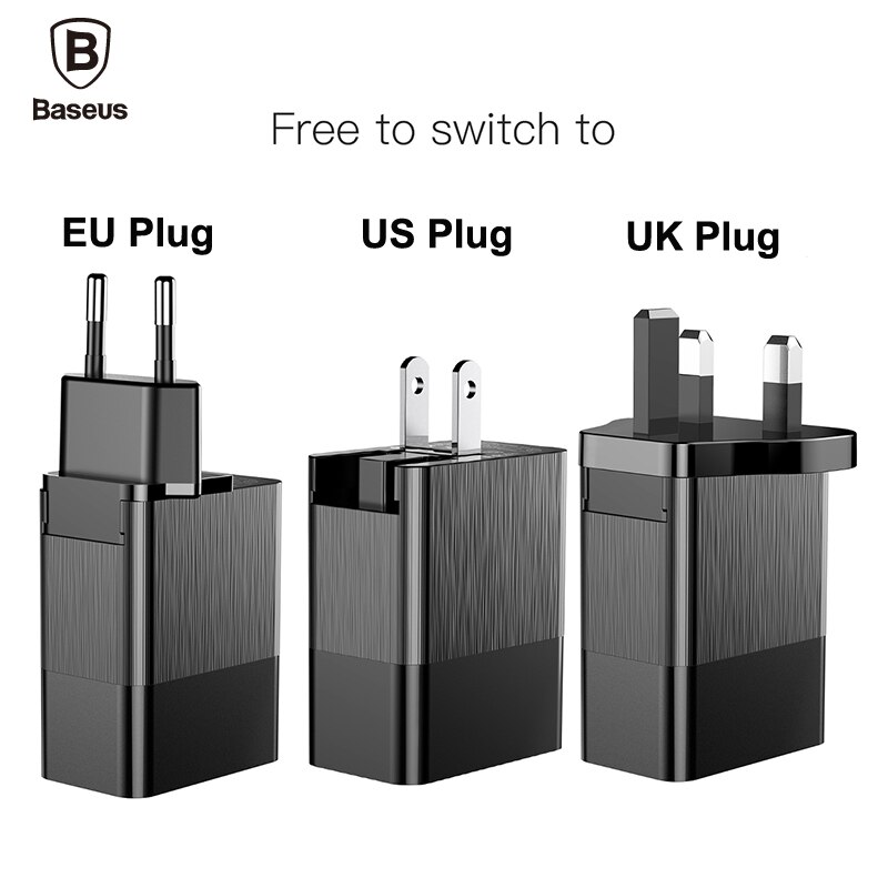 Baseus 3 Port Usb Charger 3 In 1 Triple Eu Ons Uk Plug 2.4A Travel Wall Charger Adapter Mobiele Telefoon oplader Voor Iphone X Samsung