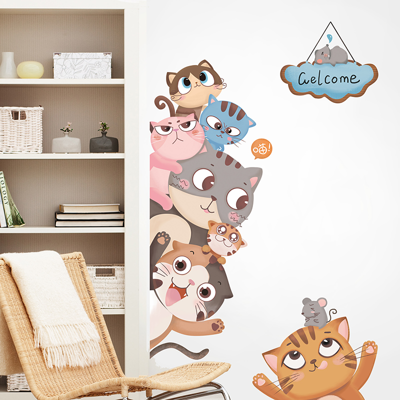 Cartoon Katten Muurstickers Vinyl Diy Dieren Mural Decals Voor Kinderen Kamers Baby Slaapkamer Kinderen Nursery Deur Woondecoratie