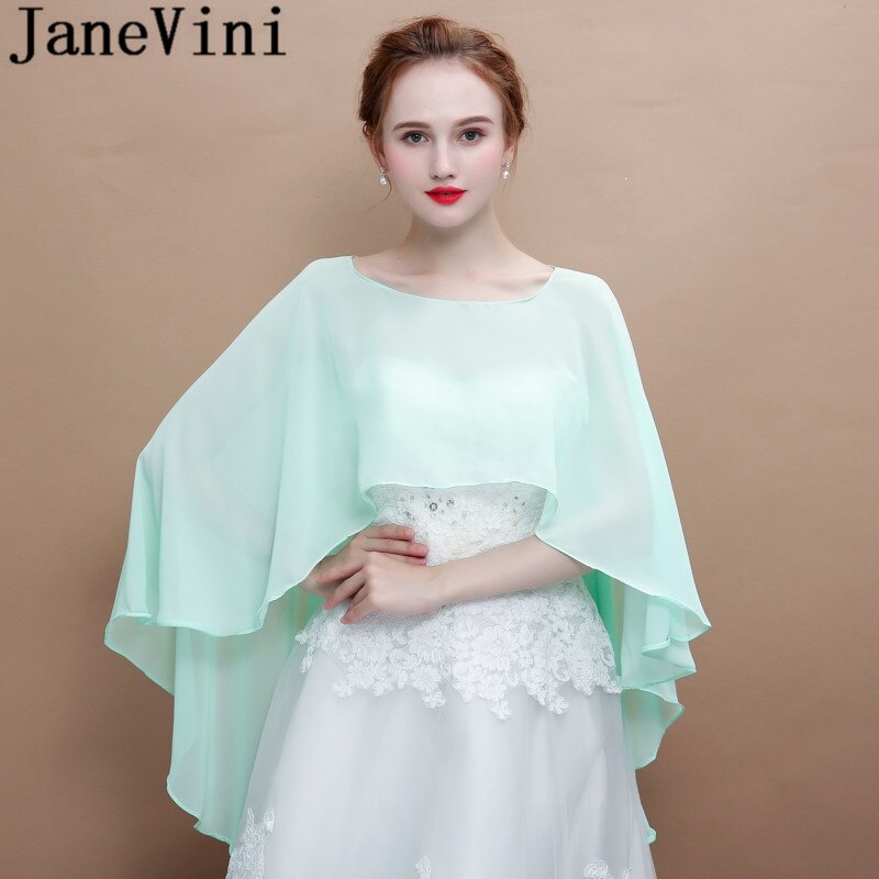 Janevini chiffon bruidscape sjaal voor trouwjurk high low lente zomer dames bolero rode cape wit marineblauwe omslagdoeken stola's