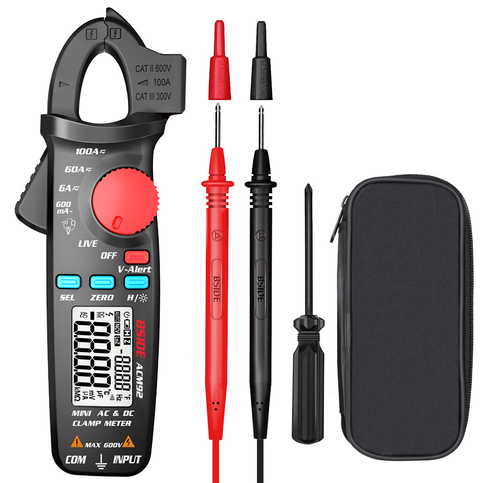 Digital Clamp Meter 6000 Counts True RMS AC Multimeter Auto Range ACM92 LCD Clamp Meter Measure DCs Voltage/Current Resistance