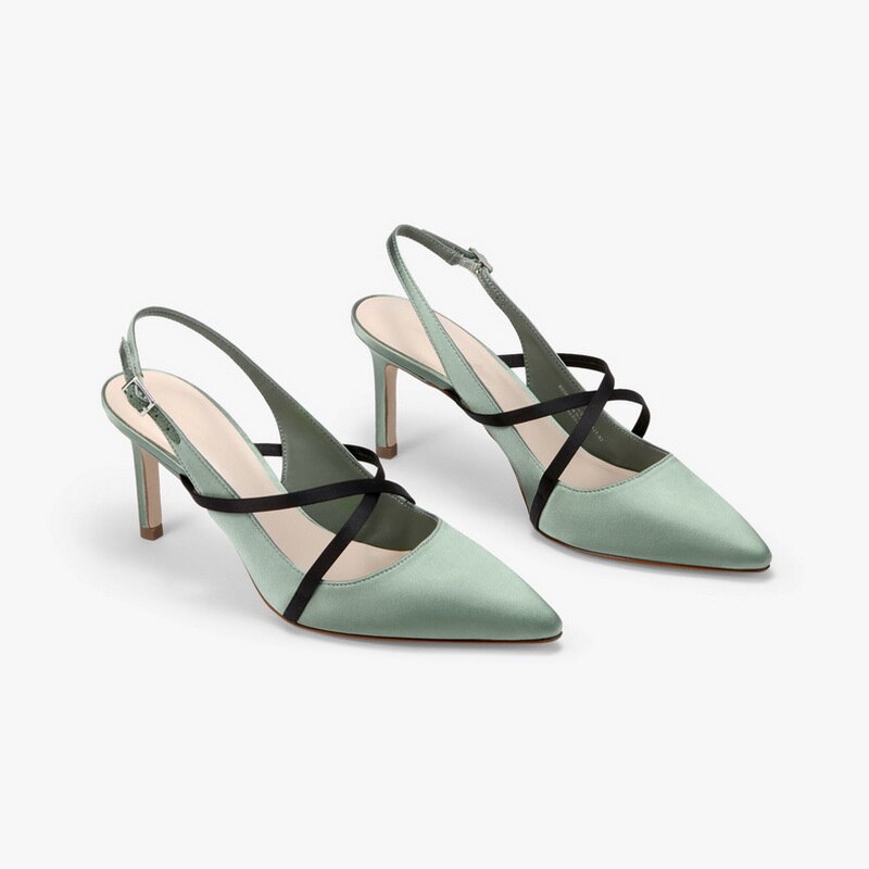 Smarte krydsstrop slingbacks kvinder sandaler killing hæl sommer kjole sko spænde rem spidse tå slangeskind sandaler kvinder