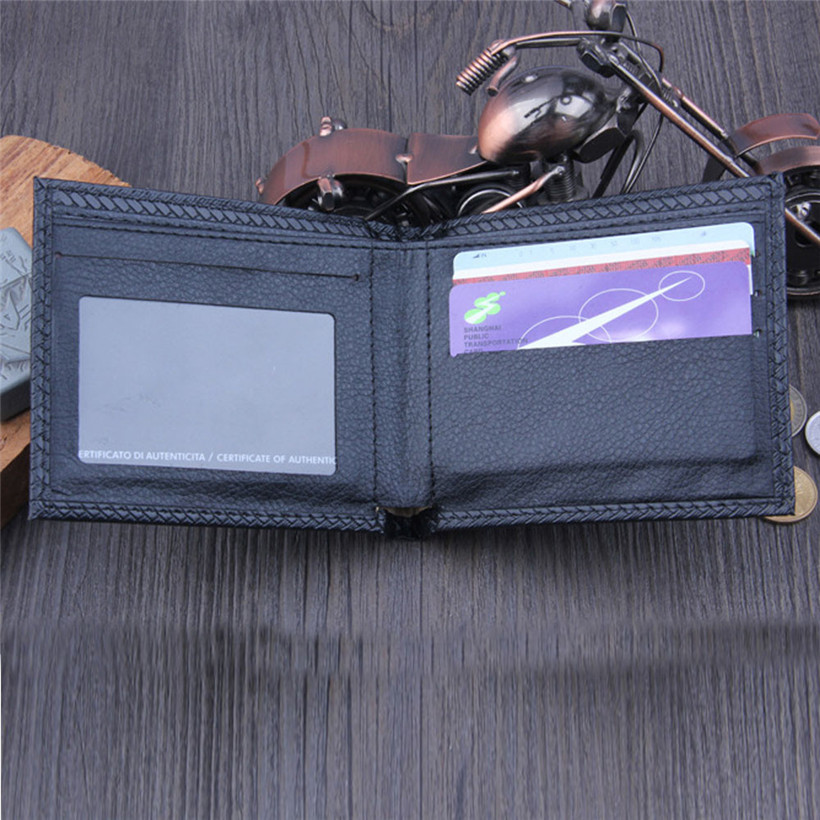 Wallet Men Bifold Business PU Leather ID Credit Card Holder Purse Short Pockets Knitting Wallet Men Slim Wallet