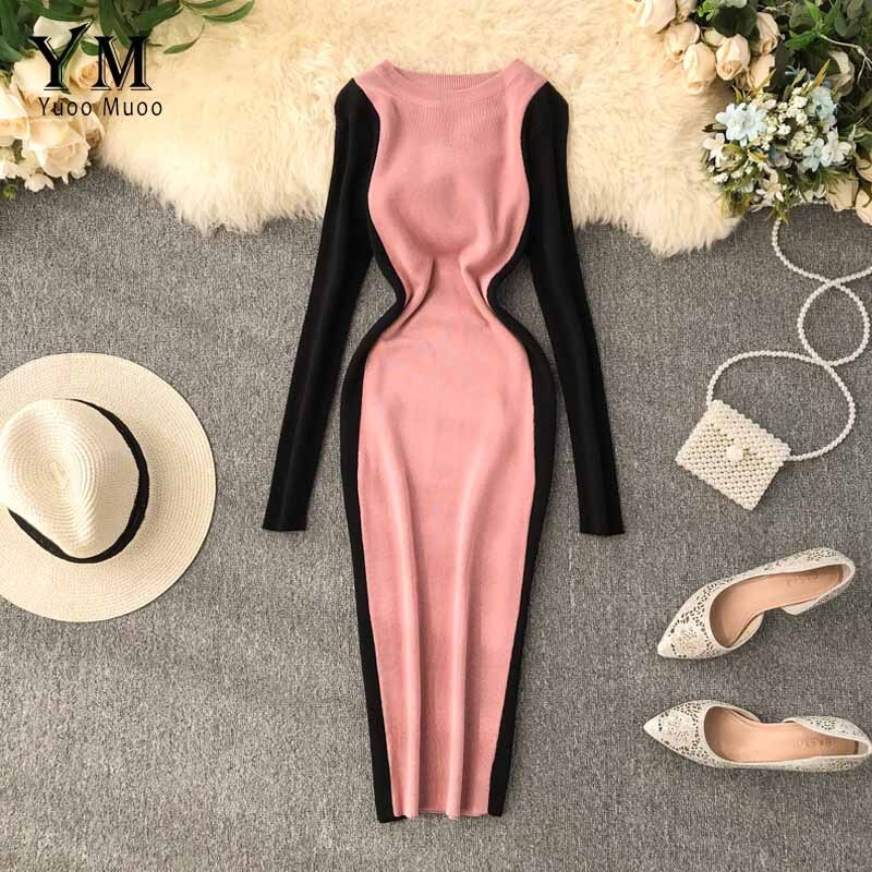 YuooMuoo Women Contrast Color Bodycon Dress Ins Ko... – Grandado