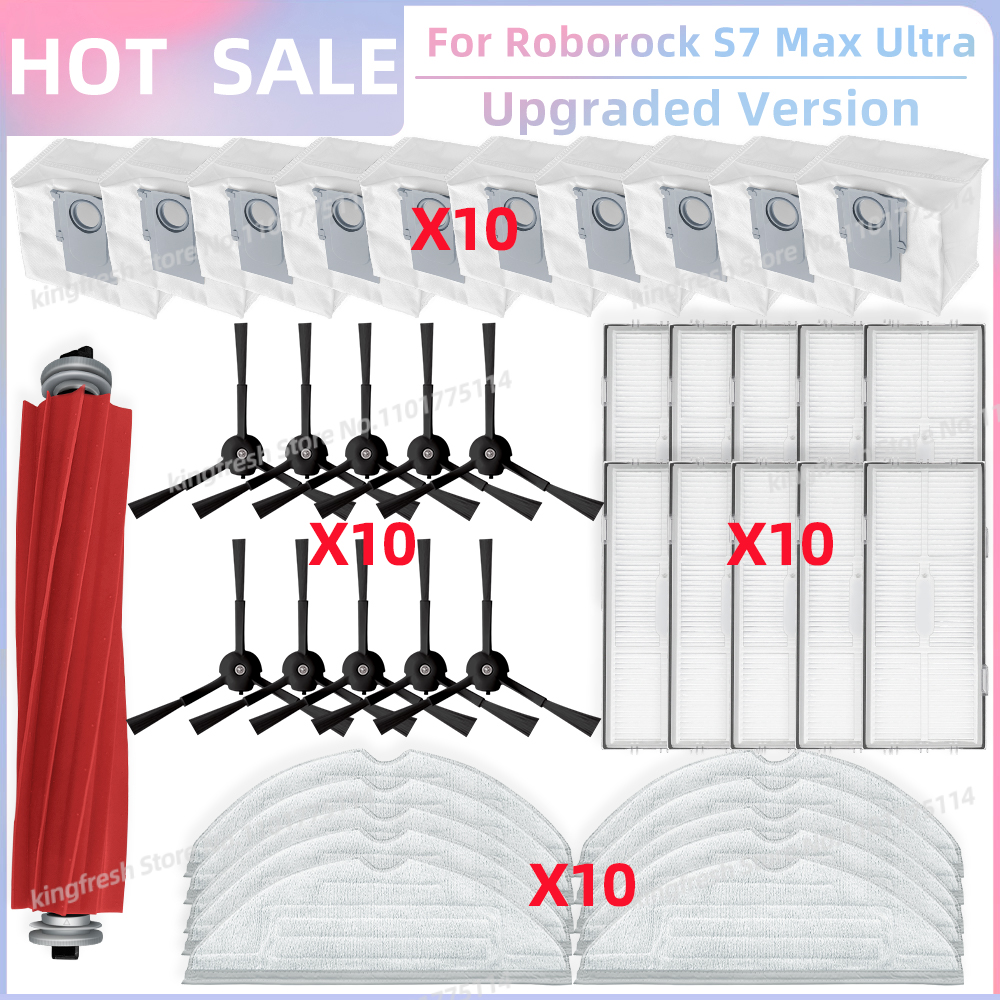 Compatible con Roborock S7 Max Ultra Q100TSC Partes de la Aspiradora Robotica Rodillo Principal Cepa Lateral Filtro HEPA Paño de Limpieza Bolsa de Polvo Replazo Accesorios