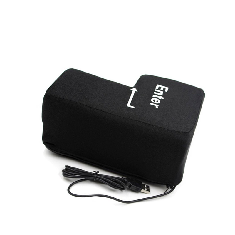 Black Super Big USB Enter Key with Soft Sponge Office Working Stress Relief Keyboard Desktop Hand Pillows Accessories