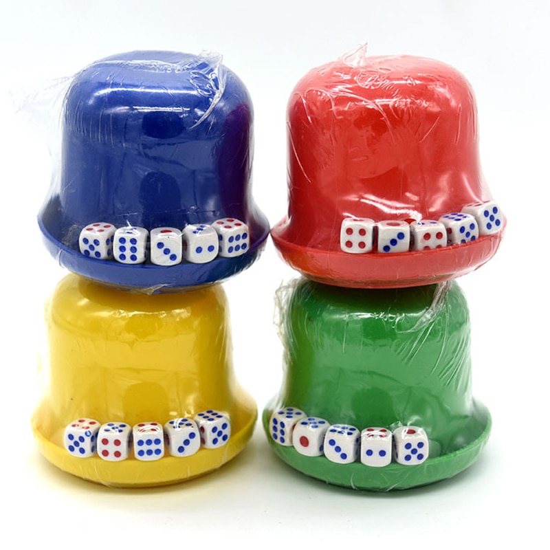 Plastic Poker Dice cup set with Tray/Lid 6 dices Shaking Cup Drinking Games Bingo Dices Set Night bar game Poker Chips Dicecup