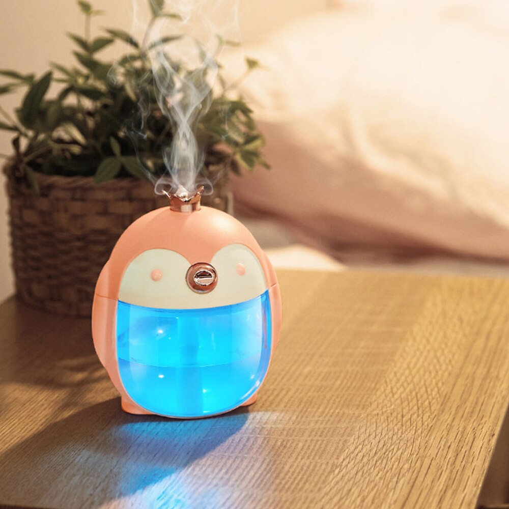 300ml draagbare ultrasone luchtbevochtigers, schattige huisdierpinguïn, lucht-usb-aroma, auto-mist, etherische olie diffuser met nachtlampje, verdamper