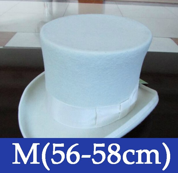 100% Laine Vintage chapeau haut-de-forme 18cm Blanc Couronne Chapeau Rétro Victorien Chapeau Magique pour Adultes Femmes Hommes: M(56-58cm)