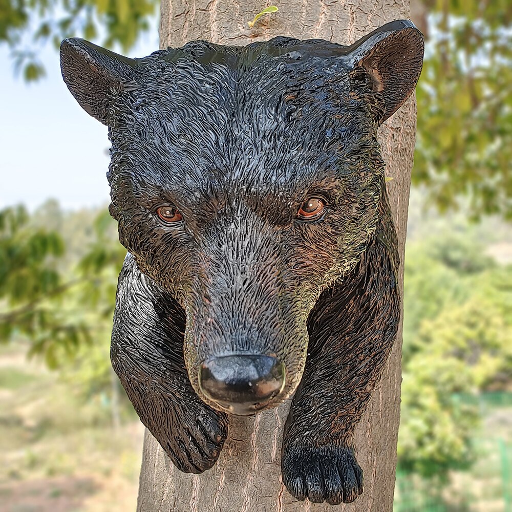 5.5 tommer høj sort bjørn udendørs have træ dekoration dyr skulptur til hjemmet haven indretning ornament jsys