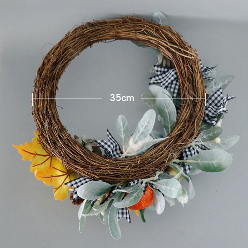 Artificial Fall Wreath, Autumn Wreath with Leaves Pumpkin Pine Cone and Berries, for Front Door Thanksgiving Decoration