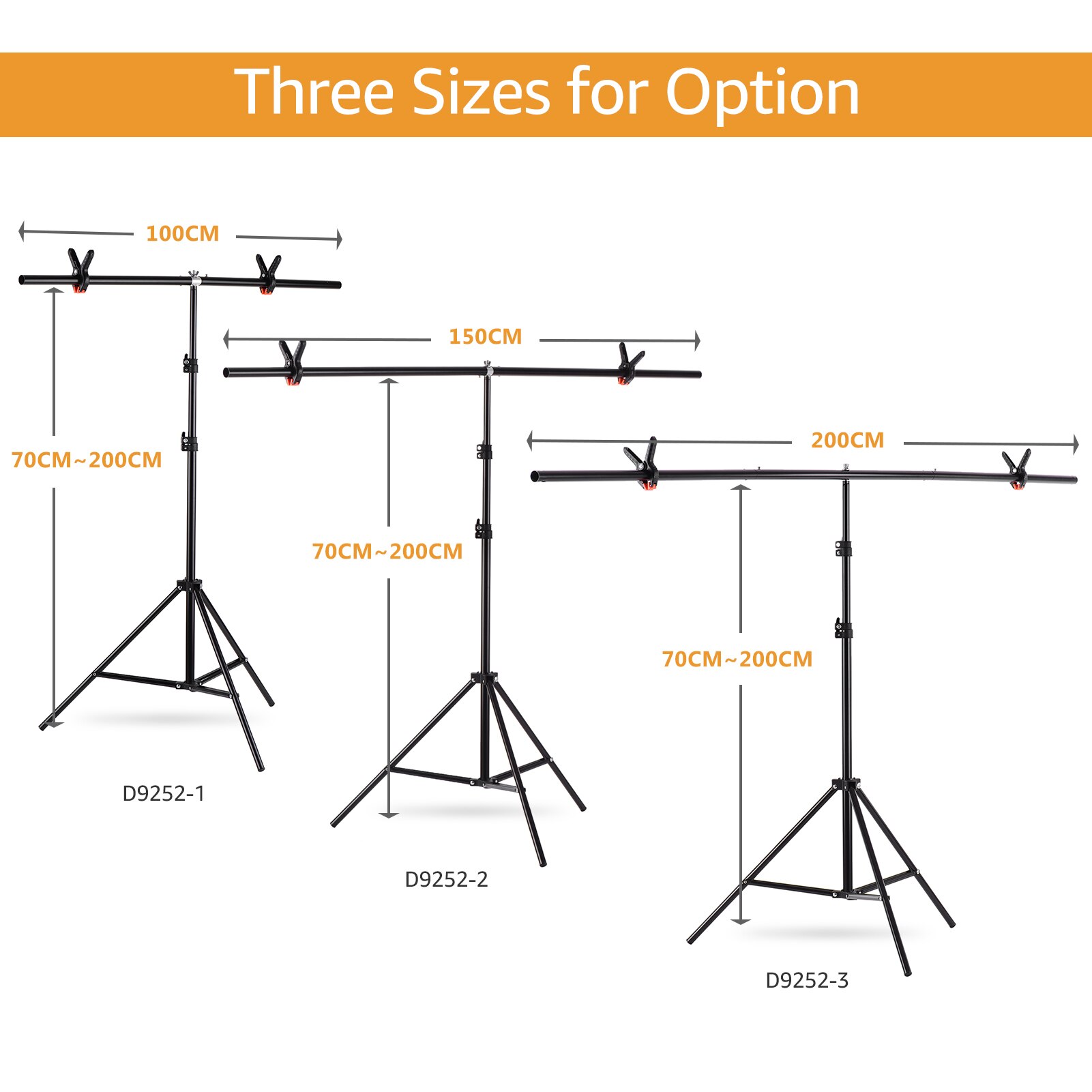 Andoer 2*2m supporto per fondale a forma di T Kit staffa di sfondo resistente per Studio fotografico con staffa a molla