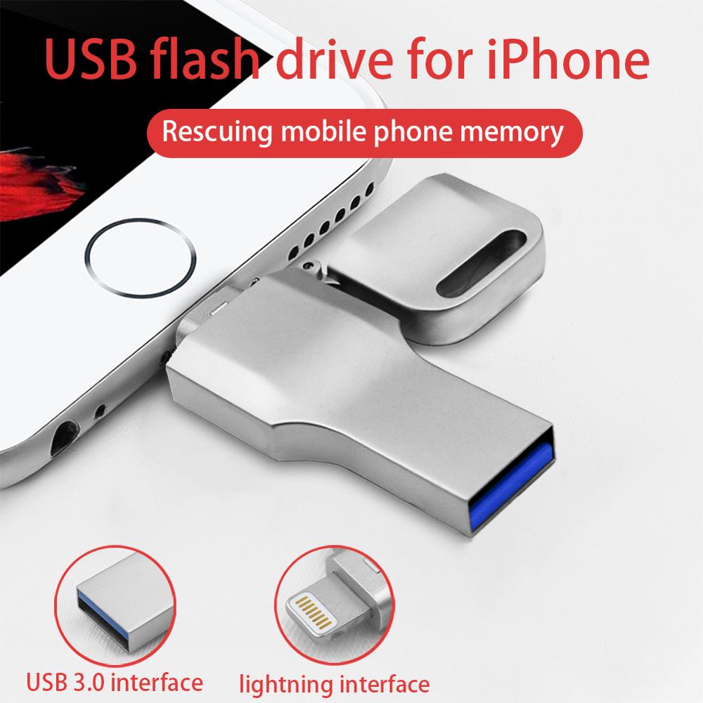 USB 3.0 Flash Drive 64GB Lightning Metal Pen Drive U Disk For iPhone 11 x 8 7 7Plus 6 6s 5 se iPad iPod PenDrive Memory Stick