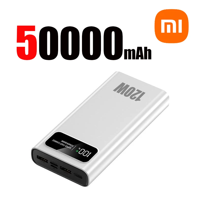 Xiaomi 120W Super Fast Charging 200000mAh Power Bank Ultralarge Capacity Digital Display Power Bank For iPhone External Battery: WHITE