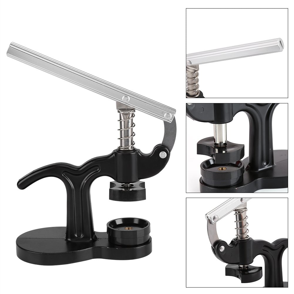 Horloge Druk Set, Case Cover Druk Closer Horlogemaker Presser Remover Houder Reparatie Tool Met 12x Sterft Zwart