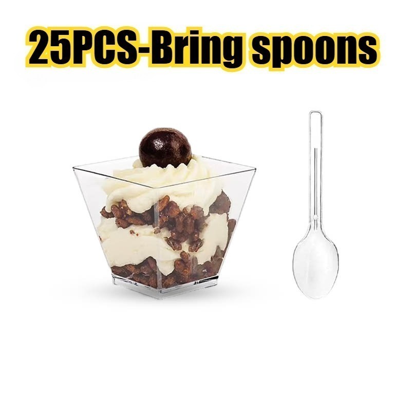 25/50/100PCS Transparante Ladder Vormige Cups Dessert Cups Pudding Fruit Ijs Kamp Verjaardagsfeestje plastic Voedsel Container: WHITE