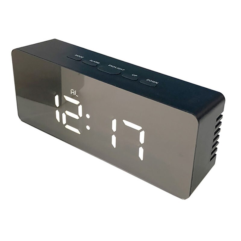 3 kinds of LED mirror alarm clock digital clock wake-up lamp electronic large time temperature display home decoration clock: Rectangle Black