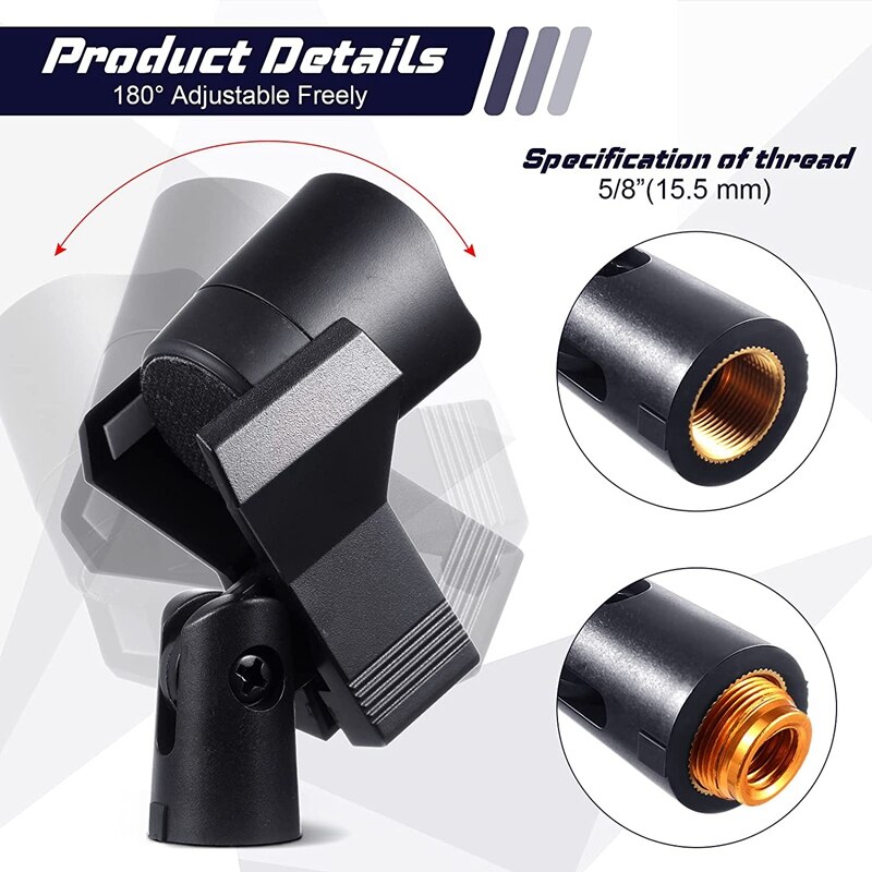 4Pieces Microphone Clip Holder with 4 Adapters,Adjustable Mic Holder Clamp with 5/8 Inch Male to 3/8 Inch Female Adapter