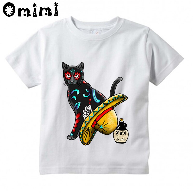 T-shirt à manches courtes pour garçons et filles, imprimé tête de mort et chat, blanc #39 humoristique: Ohkp 2051b / 7t