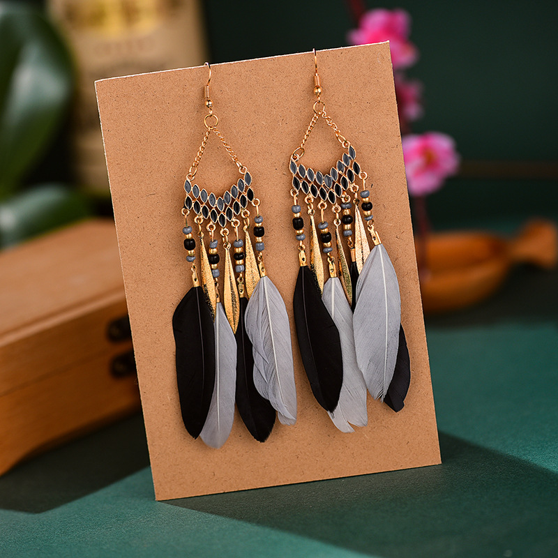 Long Tassel Feather Style Ethnic Boho Big Dangle Statement Earring Wedding Earrings Accessories: E8