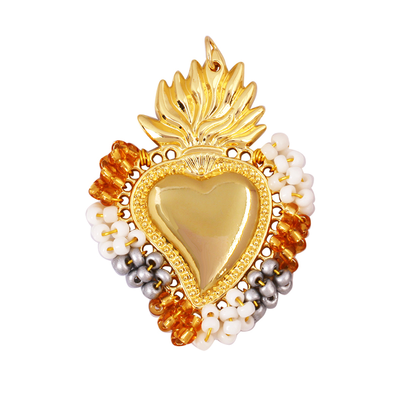 Colgante con dije de corazón de amor victoriano rojo sagrado fino a la , cuentas de cristal de semillas coloridas de estilo bohemio, suministro de collar de joyería L95: Azul marino
