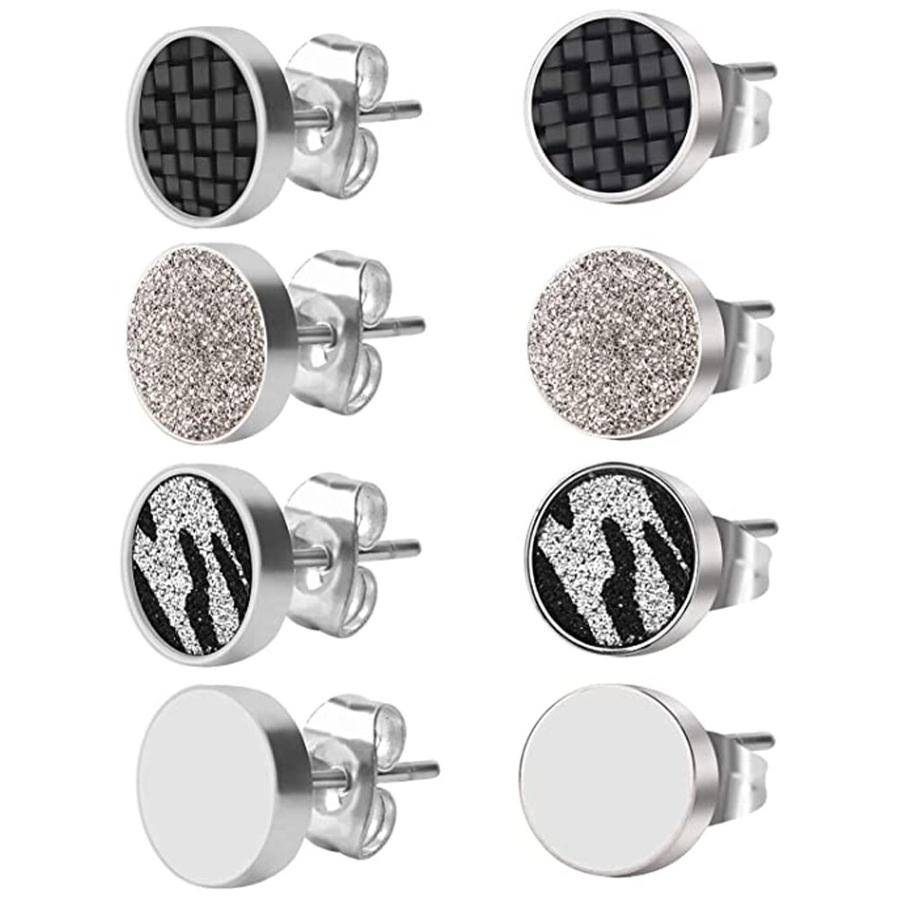 Zwarte Ronde Stud Oorbellen Set Voor Mannen Vrouwen 316L Chirurgisch Roestvrij Staal Matte Black Oorstekers 4 Pairs: 4 Pairs Silver Set