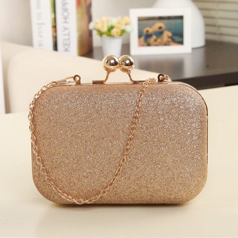 Bolso de mano Brillo de lentejuelas para mujer, Pochette lisa en color rosa y azul, para boda, banquete, , con asa: gold