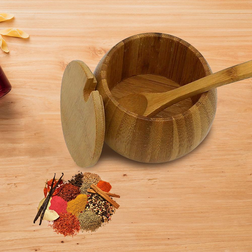 1pcs Spice Jar Bamboo Seasoning Box Kitchen Spice Storage Bottle Jars With Lid Salt Pepper Cumin Powder Bamboo Salt Can Box Tool