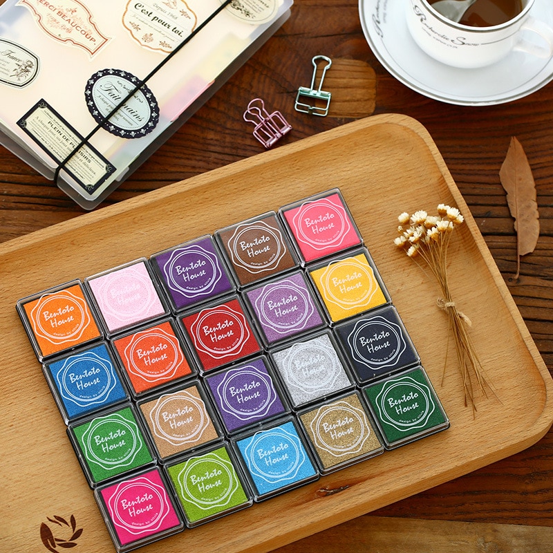 Minialmohadilla de tinta para álbum de recortes, decoración de sellos de tinta de colores, plantilla de huellas dactilares, fabricación de tarjetas, manualidades DIY, 20 colores