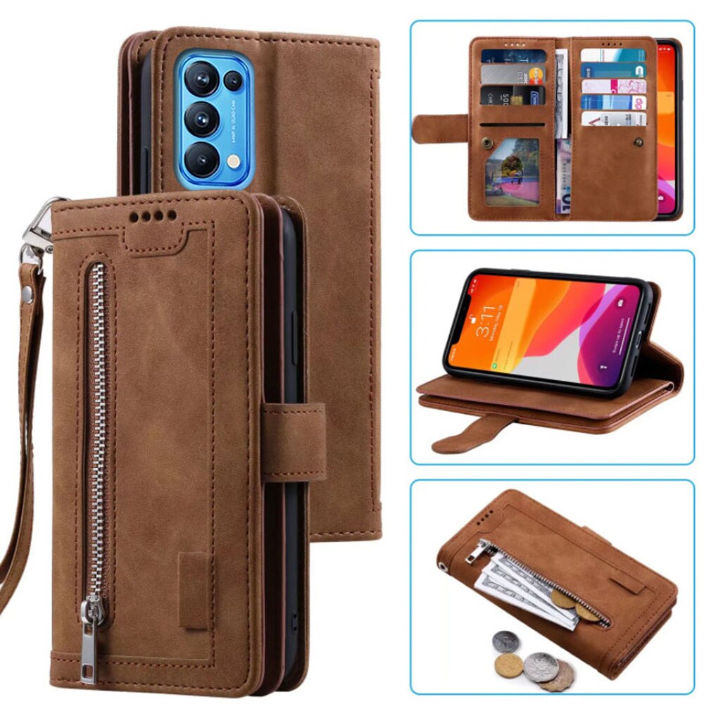 9 Cards Wallet Case for Oppo Find X3 Lite Case Card Slot Zipper Flip Folio with Wrist Strap Carnival for OPPO Reno 5 5G Cover