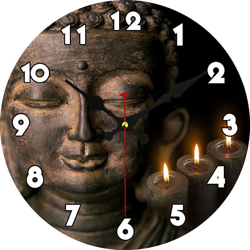 Op maat gemaakte bronzen boeddha kaars religieuze klok rustiek spiritueel boeddhabeeld/boeddha hoofdkantoor studeerkamer thuis stille wandklokken: 25809 / 12 inch  ( 30 cm )