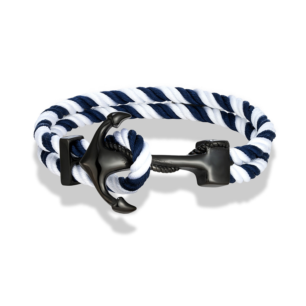 Black Anchor Bracelet for Men Women Double Layer Braided Survival Rope Bracelet Stainless Steel Handmade Woven Jewelry: 23cm / VERMEIL