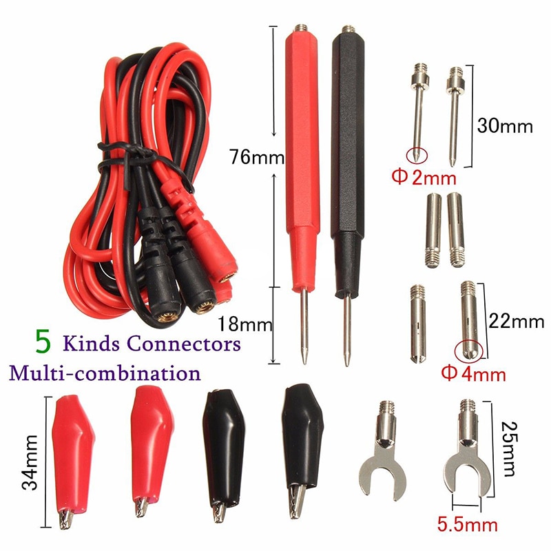 16pcs Digital Multimeter Banana Plug Probe Test Lead Cable Clips Assortment Kit