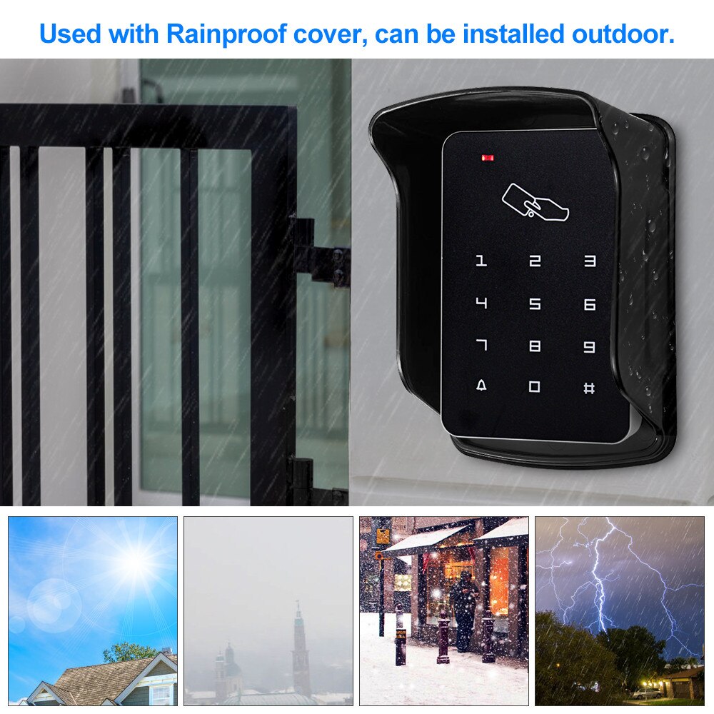 Access Control Keypad Standalone RFID Door Opener Programmer 1000 User with Waterproof Cover 125KHz Keyfobs for Door Lock System