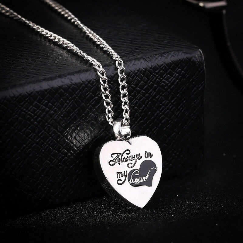 Always In My Heart Two Tone Locket Heart Cremation Memorial Ashes Urn Necklace Jewelry Keepsake Pendant: Silver