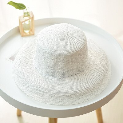 Ploermin zomer strohoed voor dames, lady hepburn hoed, brede rand, slappe strand zonnehoed voor dames: Wit