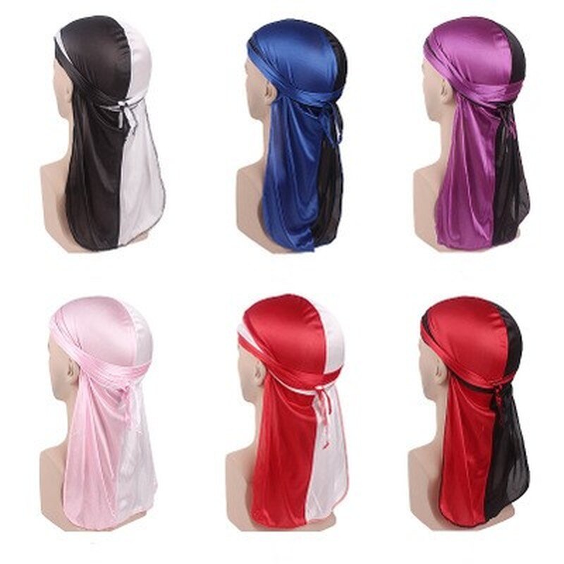 Neue Männer Patchwork Durags Doppel Farben Weiche Satin- Durag Bandanas Turban Bunte Headwear Stirnband Hütte Haar Zubehör
