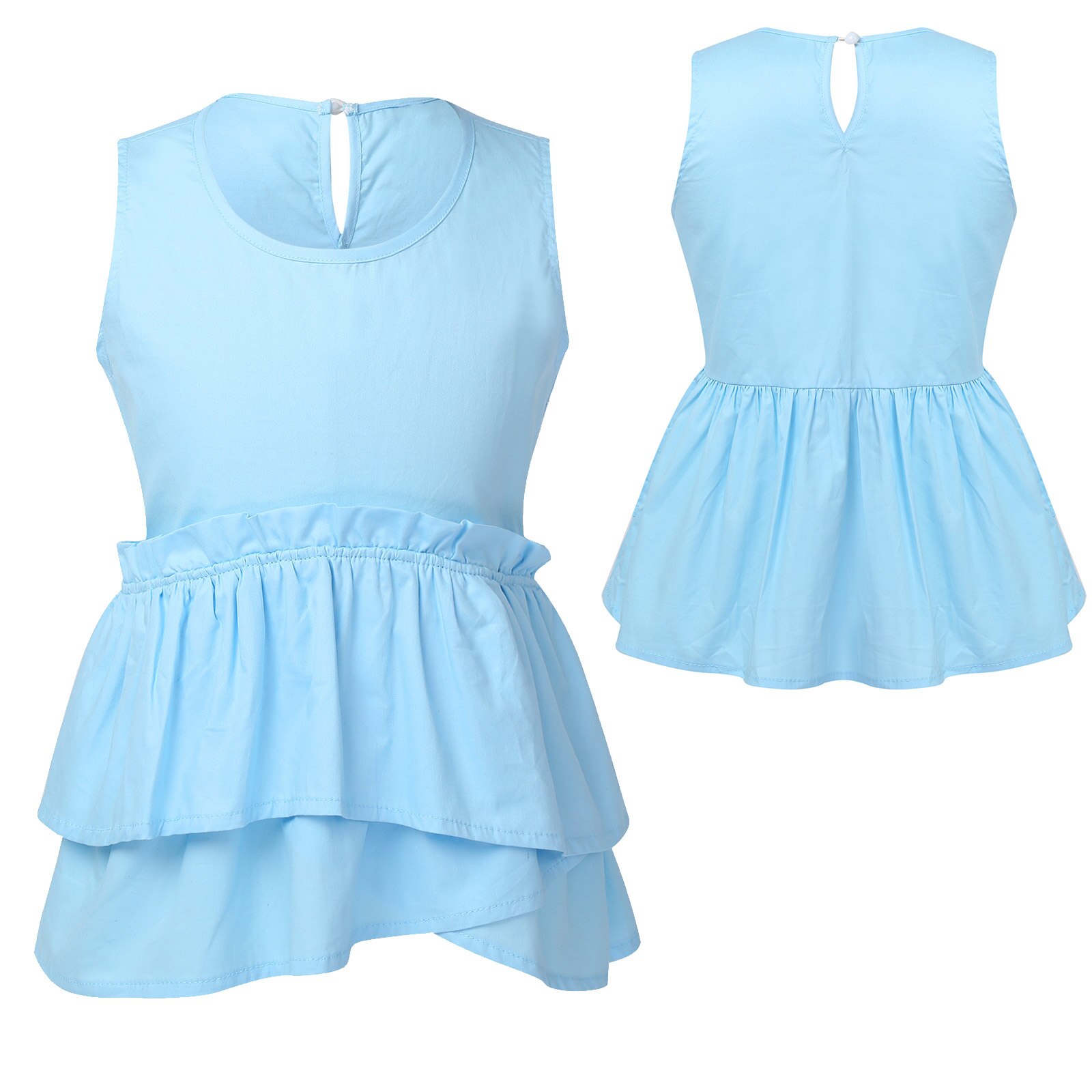 Kids Girls Shirt Casual Cotton Solid Color Sleeveless Tops Teenage School Girls Ruffle Blouse Summer Shirts Children Clothing: Sky Blue / 6