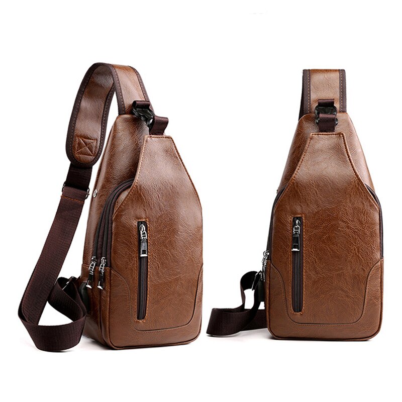 Waterproof PU Leather Chest Bag - USB Charging Port & Headphone Hole - Portable Travel Crossbody: Light Brown