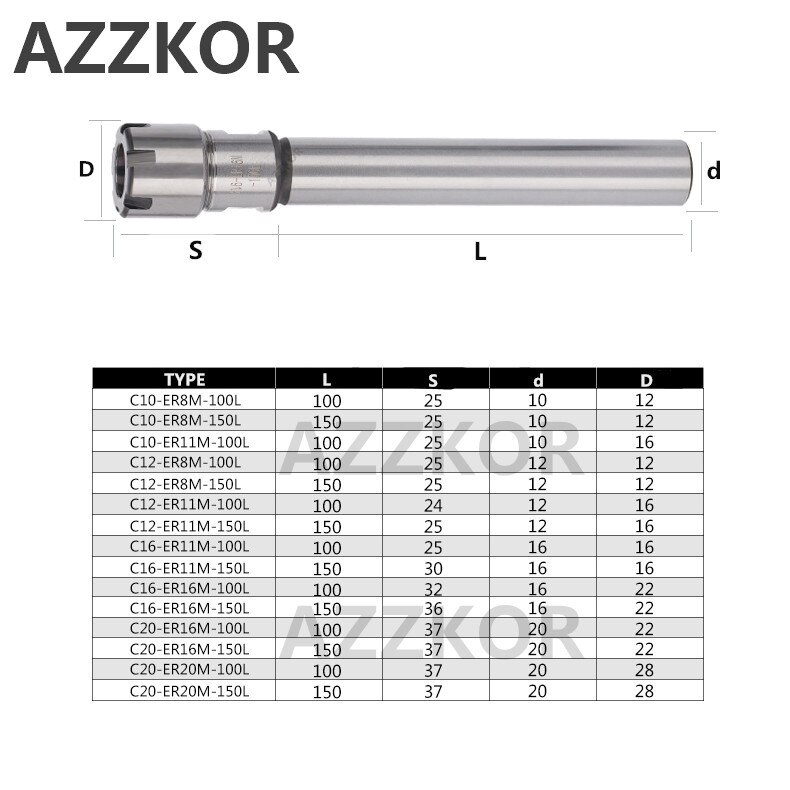 Straight Shank Handle Engraving Clamp Extension Collet Type M Chuck Holder Rod Tools Elongation ER8 ER11 ER1620 Milling System