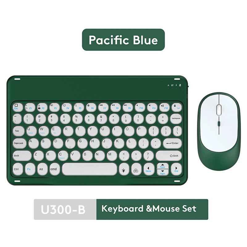 10inch Bluetooth Keyboard Mouse Russian French Arabic Spanish Teclado Keyboard for Android Samsung Windows iOS Phone Keyboard: 10inch mouse Green