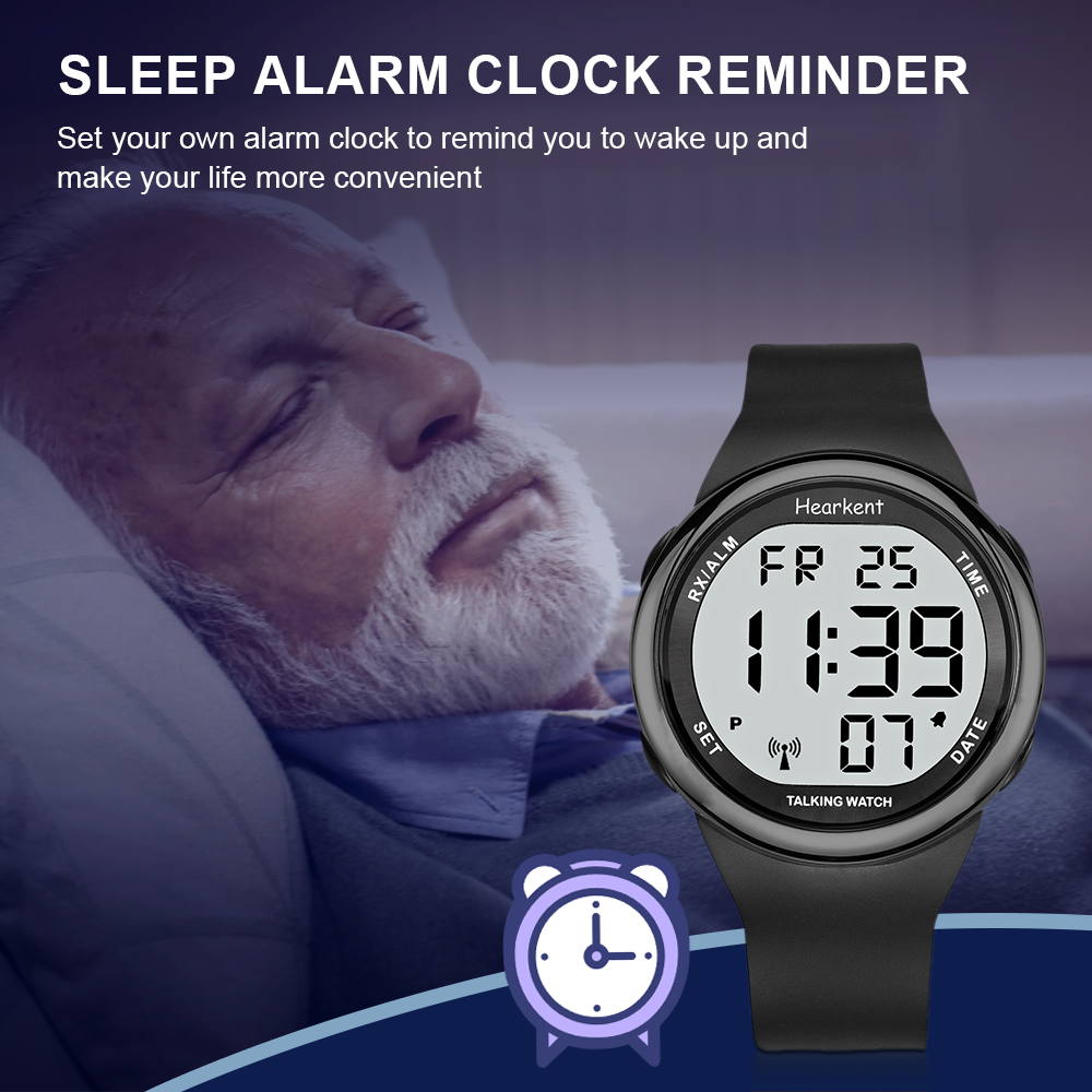Hearkent engelsktalande klocka för blinda/synskadade seniorer elektronisk digital talande klocka armbandsur med alarm