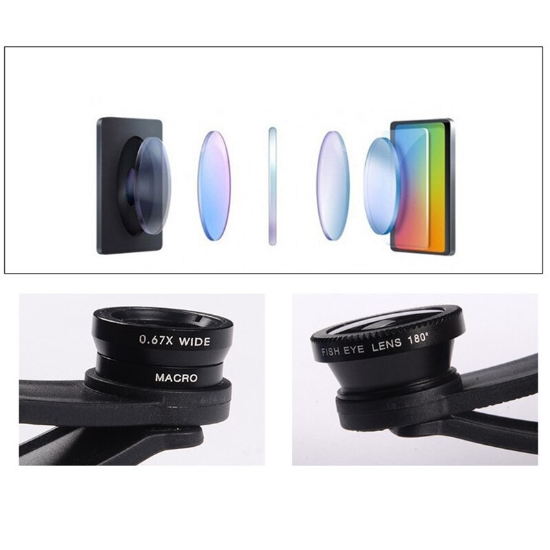 3 in 1 Mobile Phone Lens 0.67x Wide Angle Camera Macro HD External Camera Lens Universal for iPhone Android Phone Ipad