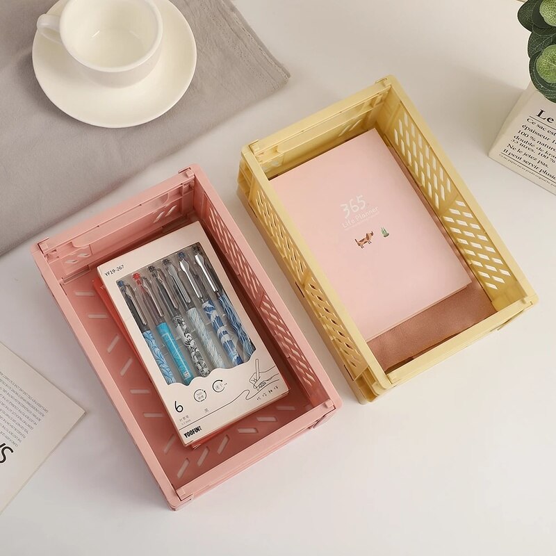 Collapsible Crate Plastic Folding Storage Box UtilityCosmeticContainer Desktop Holder Home Kitchen Warehouse Storage Baskets Box