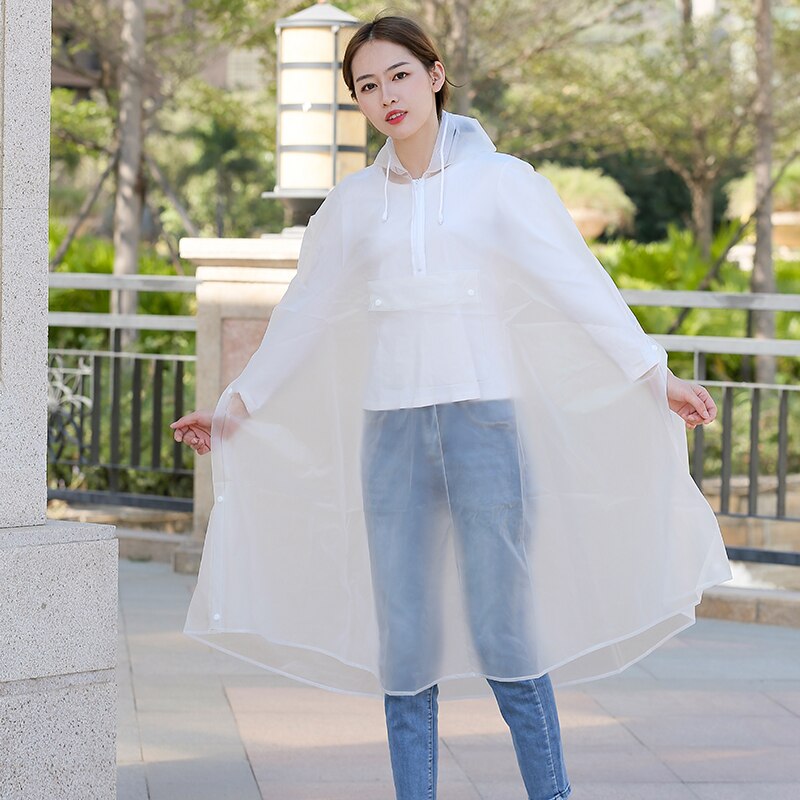 Men's and women's hooded transparent raincoat white button zipper