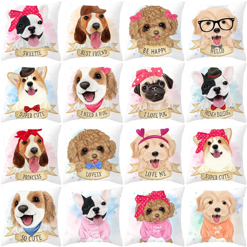 Kinderen Slaapkamer Cartoon Huisdier Boog Kussensloop Perzik Huid Fluwelen Kussen Leuke Hond Cover Sofa Kussen Cover Home Decoratieve Kussen Case