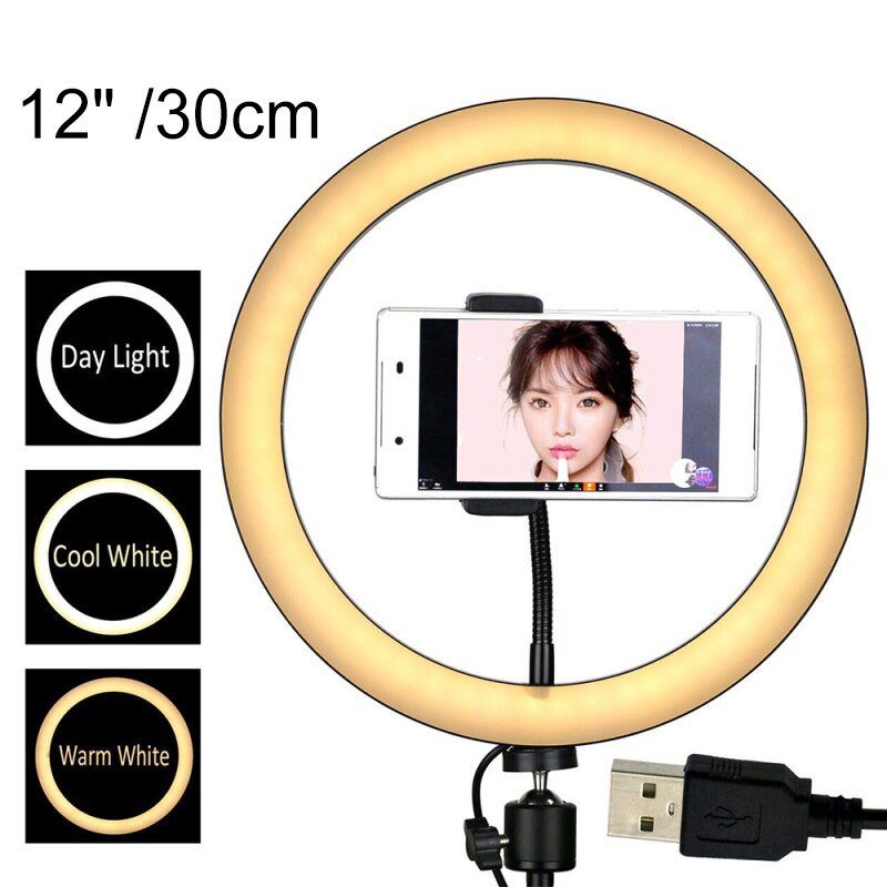 Led Ring Licht Studio Foto Video Dimbare Helderheid 3 Kleuren Modus Lamp Met Statief Voor Selfie Foto Meisje Enhancing Licht: 12 inch right light