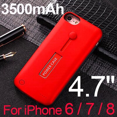 3500 mah/5000 mah magro ultra fino caso da bateria para o iphone 8 7 6s power bank carregador de backup caso para iphone 6s 7 8 plus + suporte: Red i6 i6s i7 i8