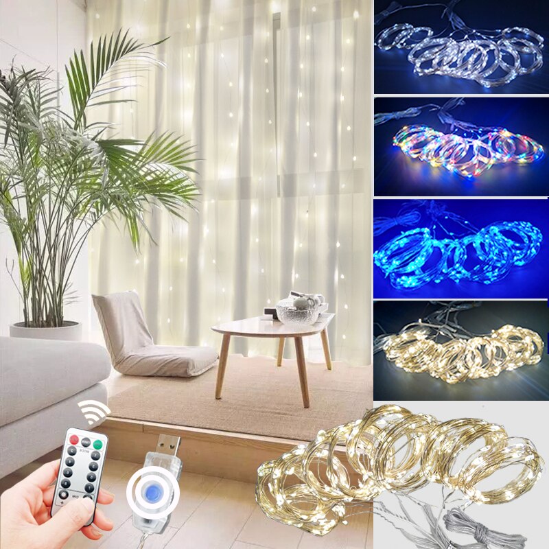 3x3m LED Fairy String Lights Remote Control USB Year Garland Curtain Lamp Decoration For Home Bedroom Window