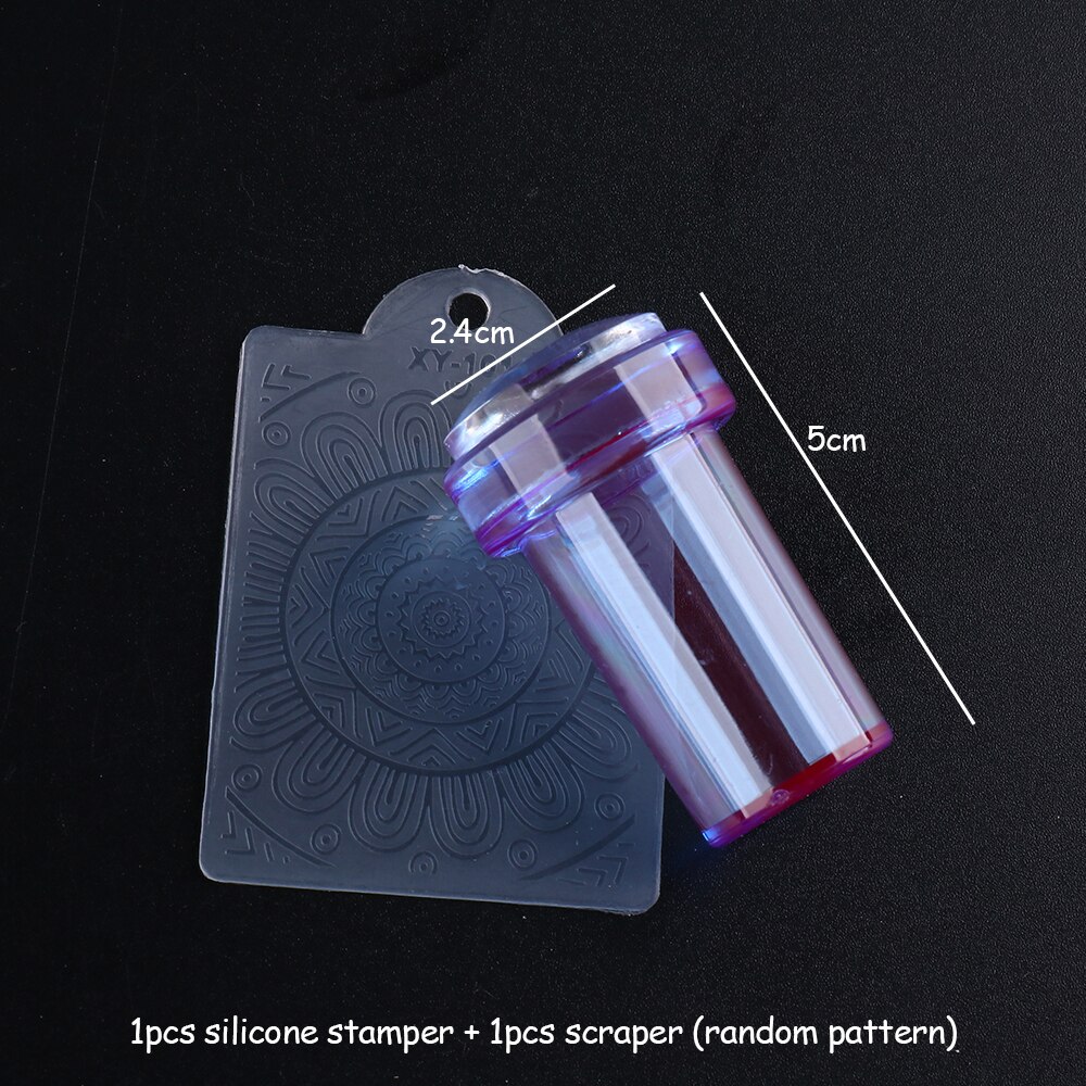 Silicone Nail Stamper Soft Jelly Clear Nail Stamp Scraper Set French Stamping Plates Model Manicure Stencils Tools GL1031: 1988-Purple